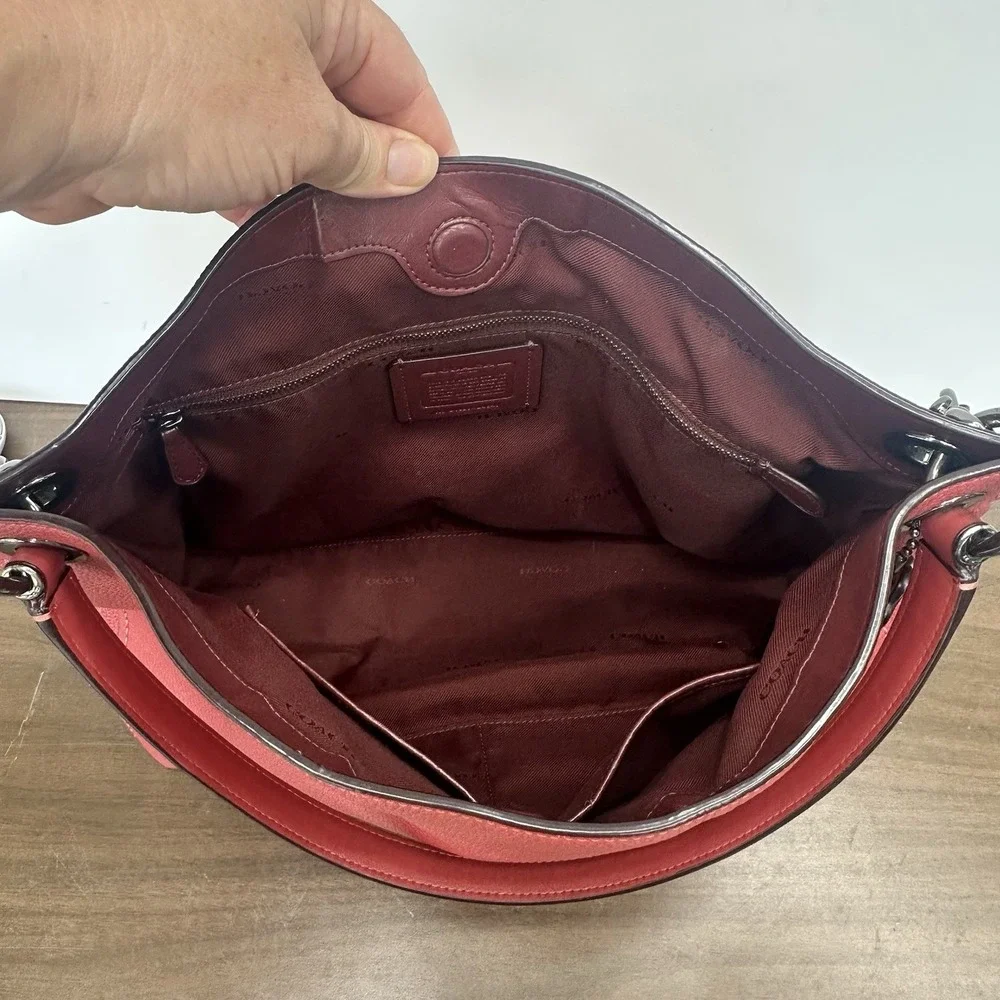 Coach 24947 Clarkson Coral Pink Pebbled Leather Magnetic Hobo Shoulder Bag Purse